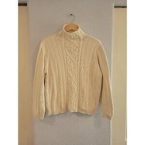 Women's Pendleton Fisherman Sweater Mock Neck Cable Knit Size Large Cream